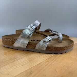 Birkenstock Mayari Womens Size 11 Washed Metallic Silver Toe Loop Sandals 42 EU